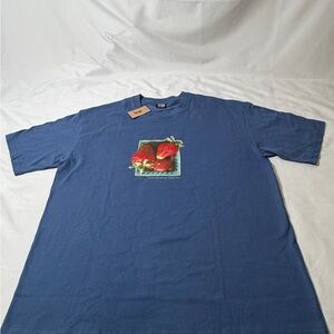 Stussy Blue Tee with Strawberry Graphic